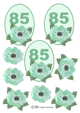 85 i oval ramme med rose, lys mintgrøn, HM design, 10 ark